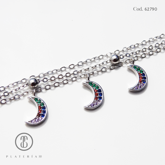 PULSERA RODINADO LUNA MULTICOLOR PLATA.925