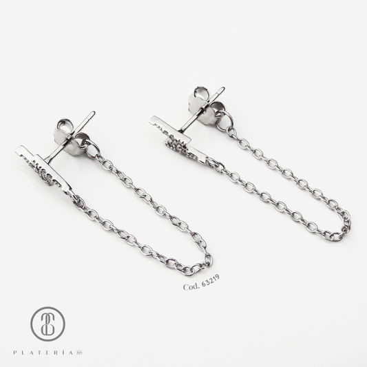 CHAIN EARRING RODINADO RAYO PLATA.925