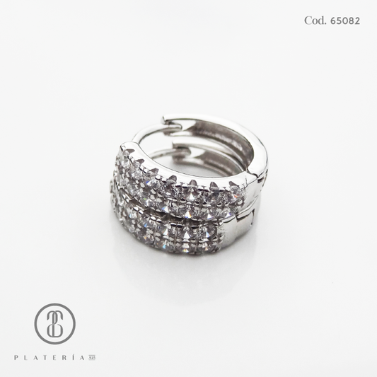 HUGGIE RODINADO PAVE 12MM PLATA.925