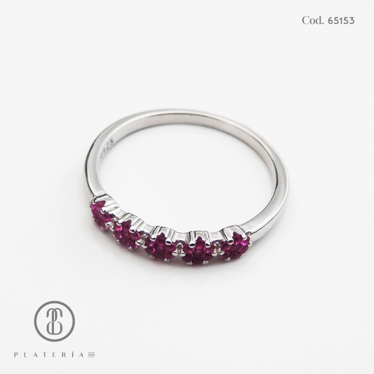 ANILLO RODINADO ZIRCON FUCSIA PLATA.925