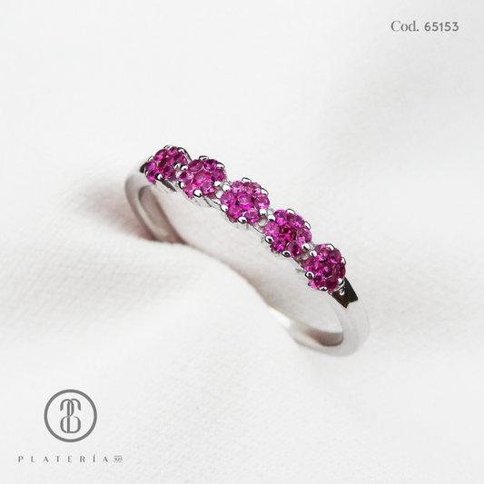 ANILLO RODINADO ZIRCON FUCSIA PLATA.925