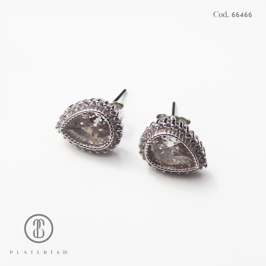 ARETE RODINADO ZIRCON GOTA PLATA.925