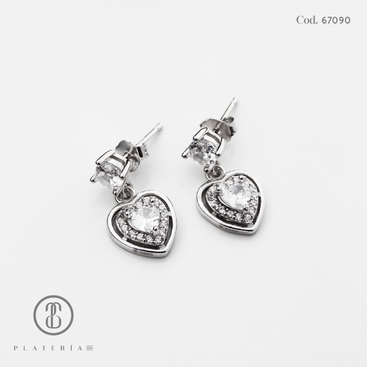 ARETE RODINADO CORAZON ZIRCON PLATA.925