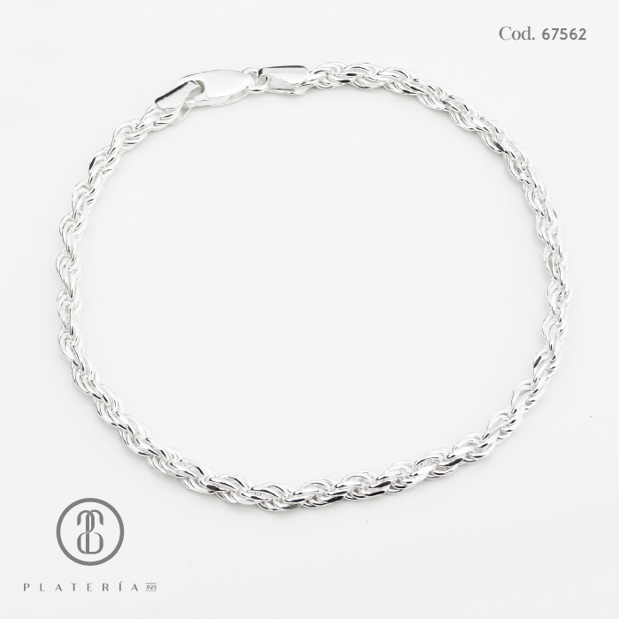 PULSERA CORDON MECATEADO 20CM PLATA.925