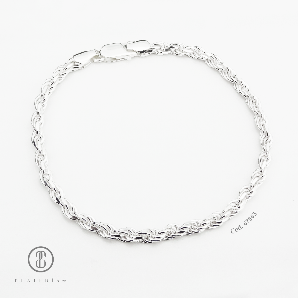 PULSERA CORDON MECATEADO 20CM PLATA.925