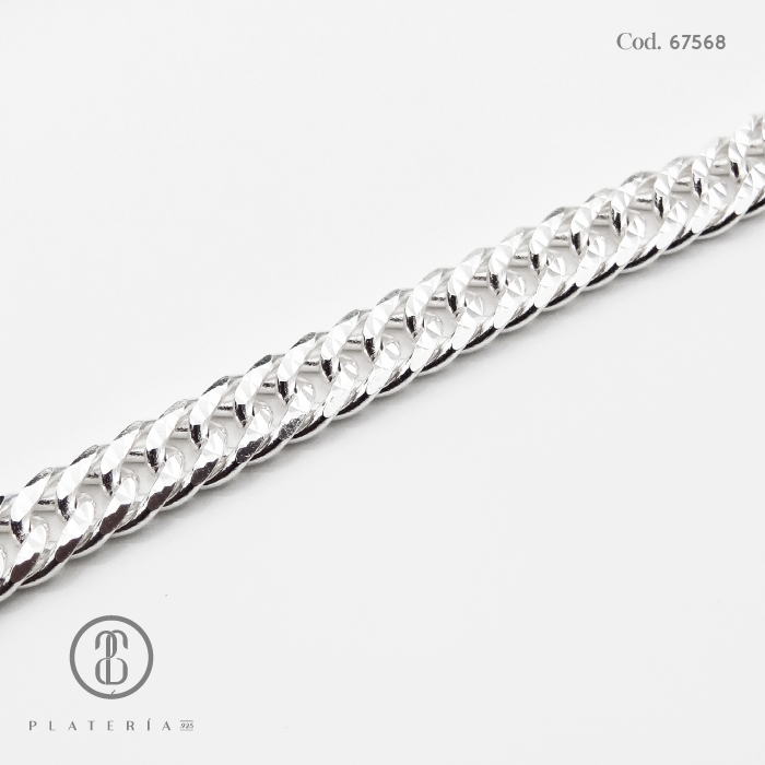 PULSERA DOBLE ROMBO 20CM PLATA.925