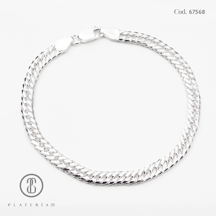 PULSERA DOBLE ROMBO 20CM PLATA.925