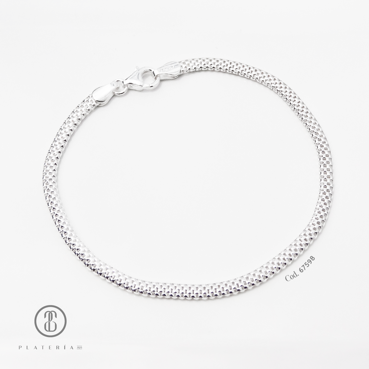 PULSERA CORDON GRUESO 20CM PLATA.925