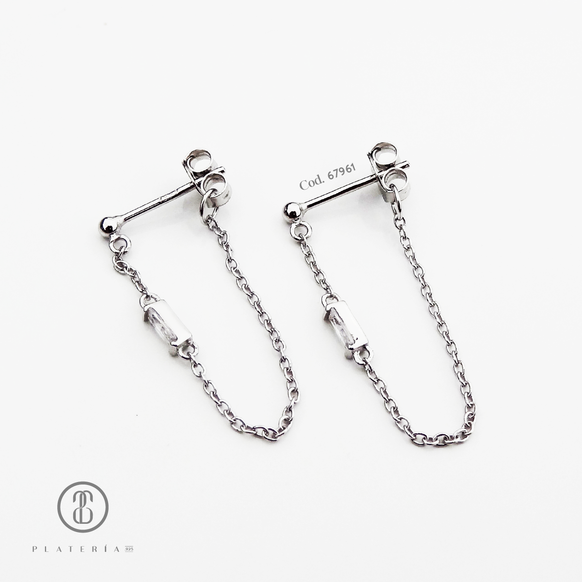 CHAIN EARING RODINADO ZIRCON PLATA.925