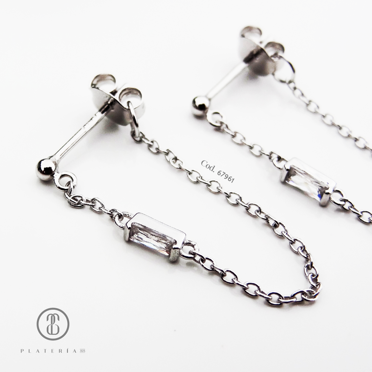 CHAIN EARING RODINADO ZIRCON PLATA.925