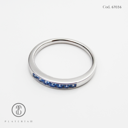 ANILLO RODINADO ZIRCON CELESTE PLATA.925