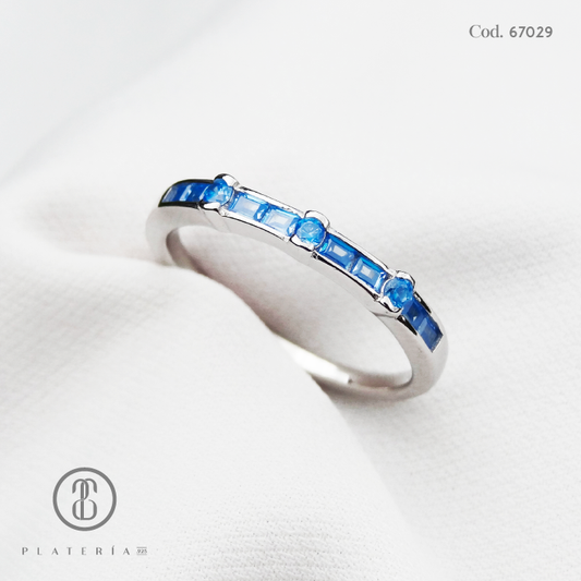 ANILLO RODINADO ZIRCON CELESTE PLATA.925