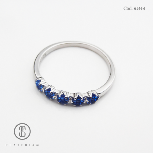 ANILLO RODINADO ZIRCON AZUL PLATA.925