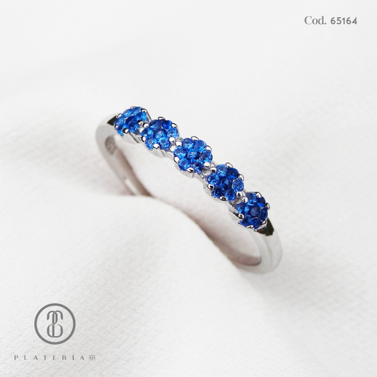 ANILLO RODINADO ZIRCON AZUL PLATA.925