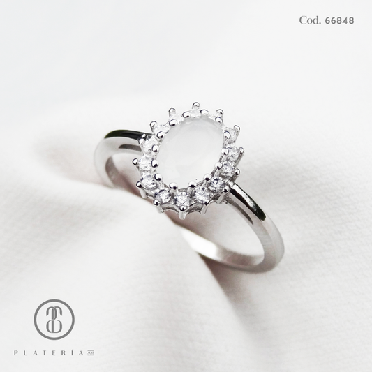 ANILLO RODINADO SINTETIC MOON STONE PLATA.925