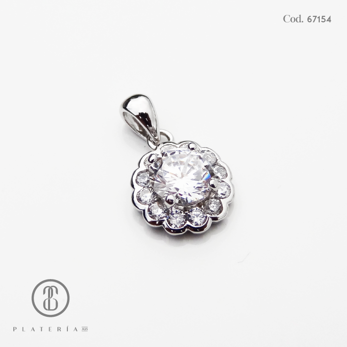 JUEGO RODINADO FLOR ZIRCON PLATA.925