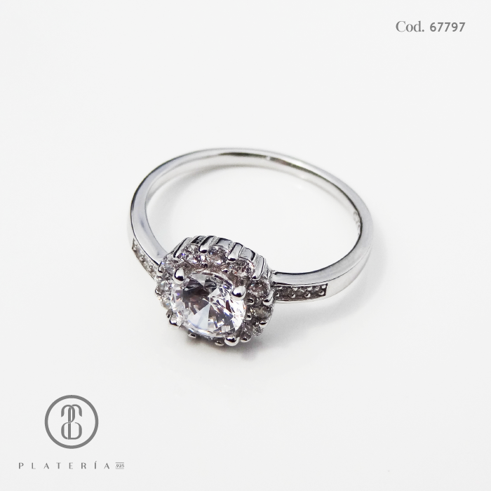 ANILLO RODINADO FLOR ZIRCON PLATA.925