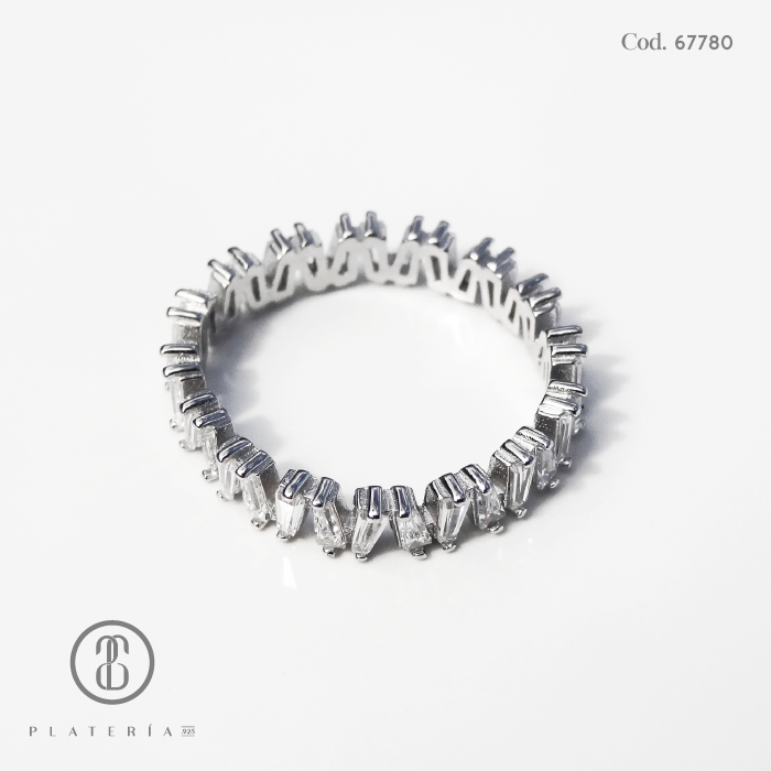 ANILLO RODINADO BAGUETTE PLATA.925