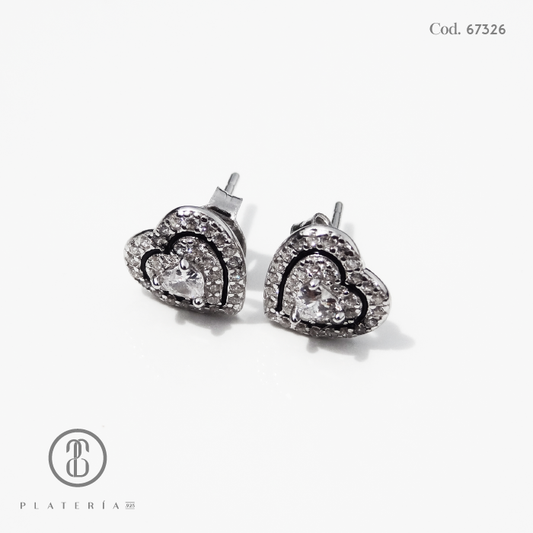 ARETE RODINADO CORAZON PAVE PLATA.925