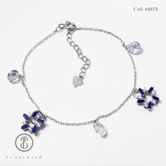 PULSERA RODINADA ESTRELLA AZUL PLATA.925