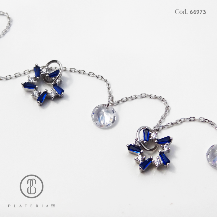 PULSERA RODINADA ESTRELLA AZUL PLATA.925