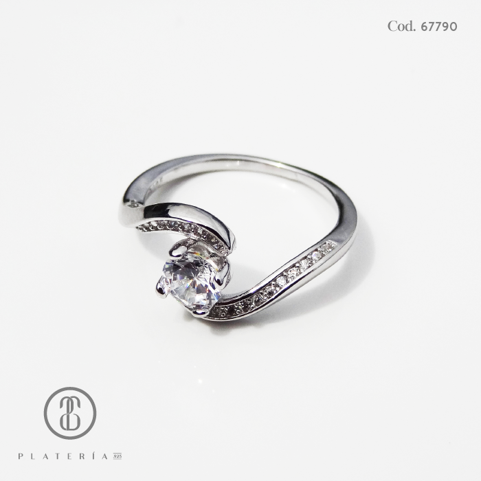 ANILLO RODINADO ZIRCON PLATA.925