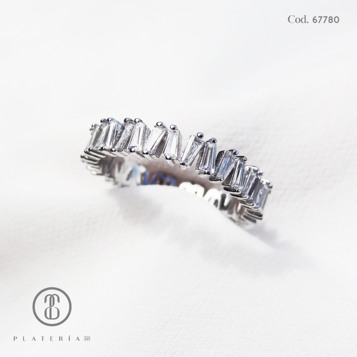 ANILLO RODINADO BAGUETTE PLATA.925