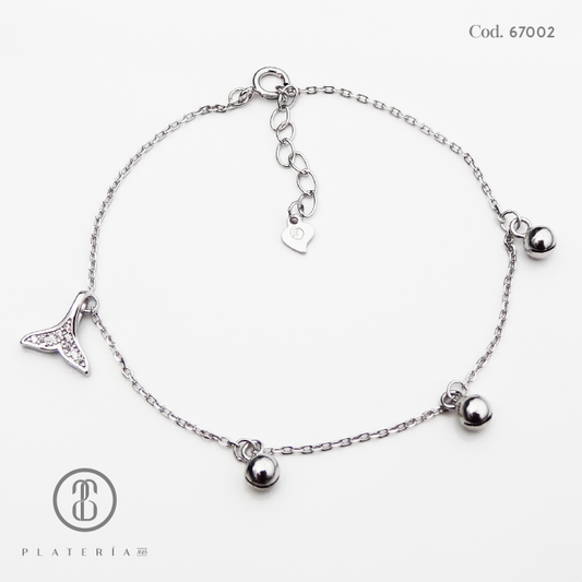 PULSERA RODINADA COLA SIRENA PLATA.925