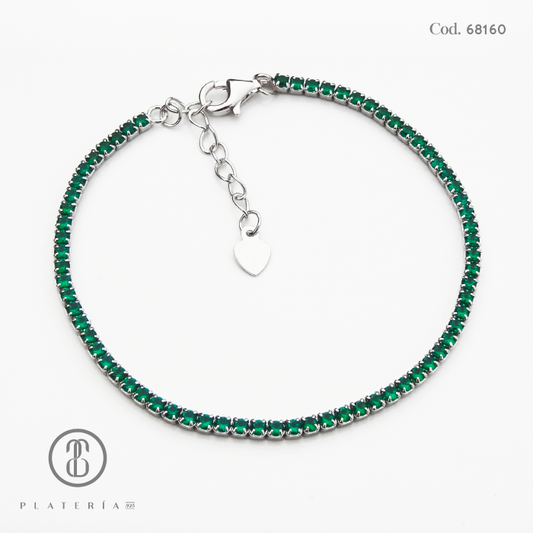 PULSERA RODINADA 17*3CM ZIRCON VERDE PLATA.925