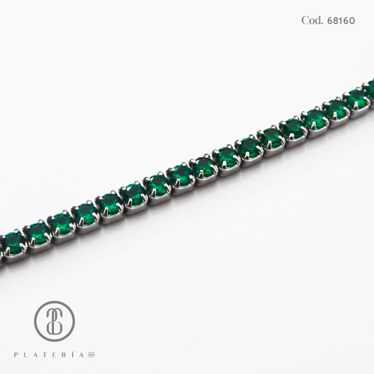 PULSERA RODINADA 17*3CM ZIRCON VERDE PLATA.925