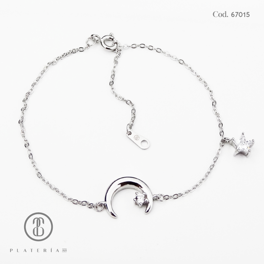 PULSERA RODINADA LUNA 17CM PLATA.925