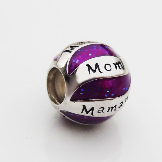 DIJE PARA PULSERA MORADO MAMÁ PLATA.925