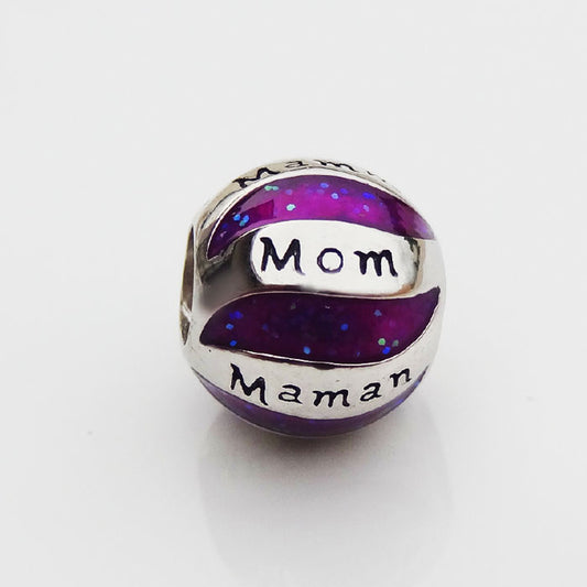 DIJE PARA PULSERA MORADO MAMÁ PLATA.925