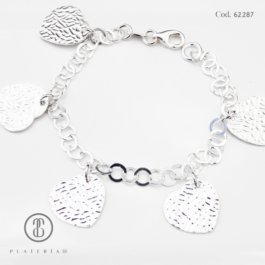 PULSERA CORAZONES PLATA.925