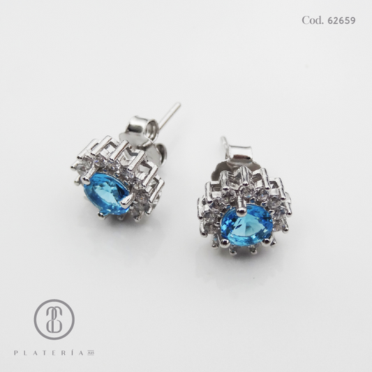 ARETE RODINADO FLOR CIRCON CELESTE PLATA.925