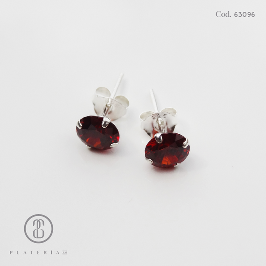 ARETE CHISPA 6MM ROJA PLATA.925