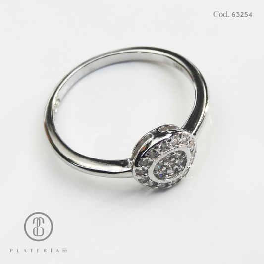 ANILLO RODINADO CIRCULO PAVE PLATA.925