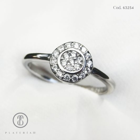 ANILLO RODINADO CIRCULO PAVE PLATA.925