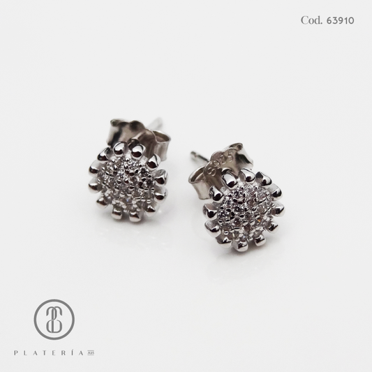 ARETE RODINADO FLOR PAVE PLATA.925