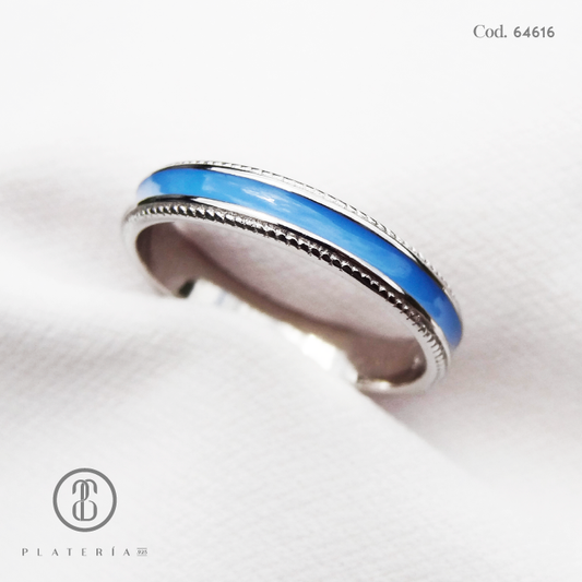 ANILLO RODINADO CELESTE PLATA.925